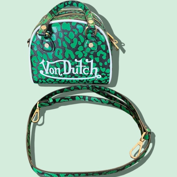 Authentic Von Dutch Lime Cheetah Bowling Bag Crossbody Purse Y2K Retro Vibe - Picture 11 of 14